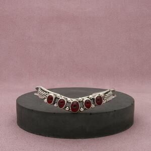 navajo sterling silver vintage garnet feathers cuff bracelet size 6.5in